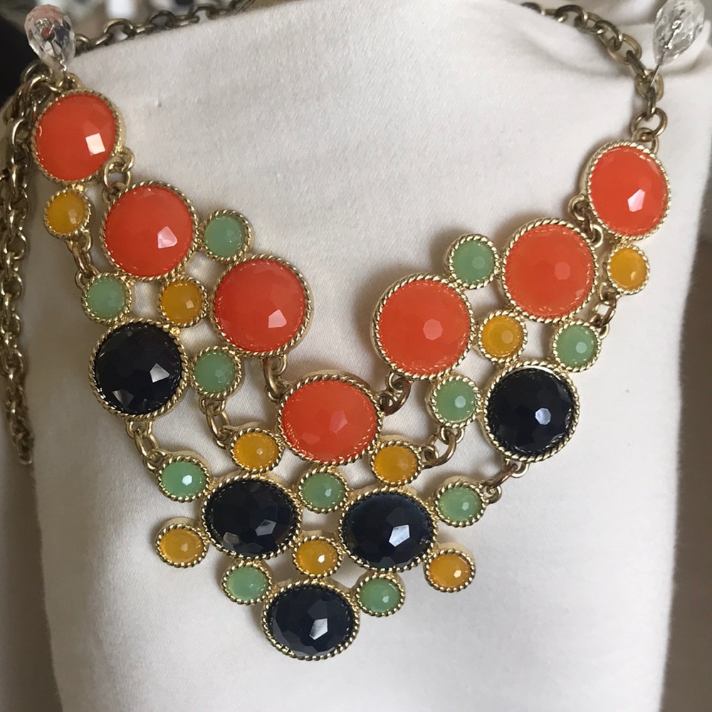 Blue, jade, and orange necklace
